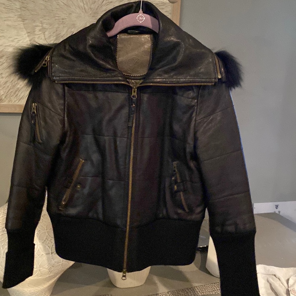 Modern Vintage black leather bomber jacket.